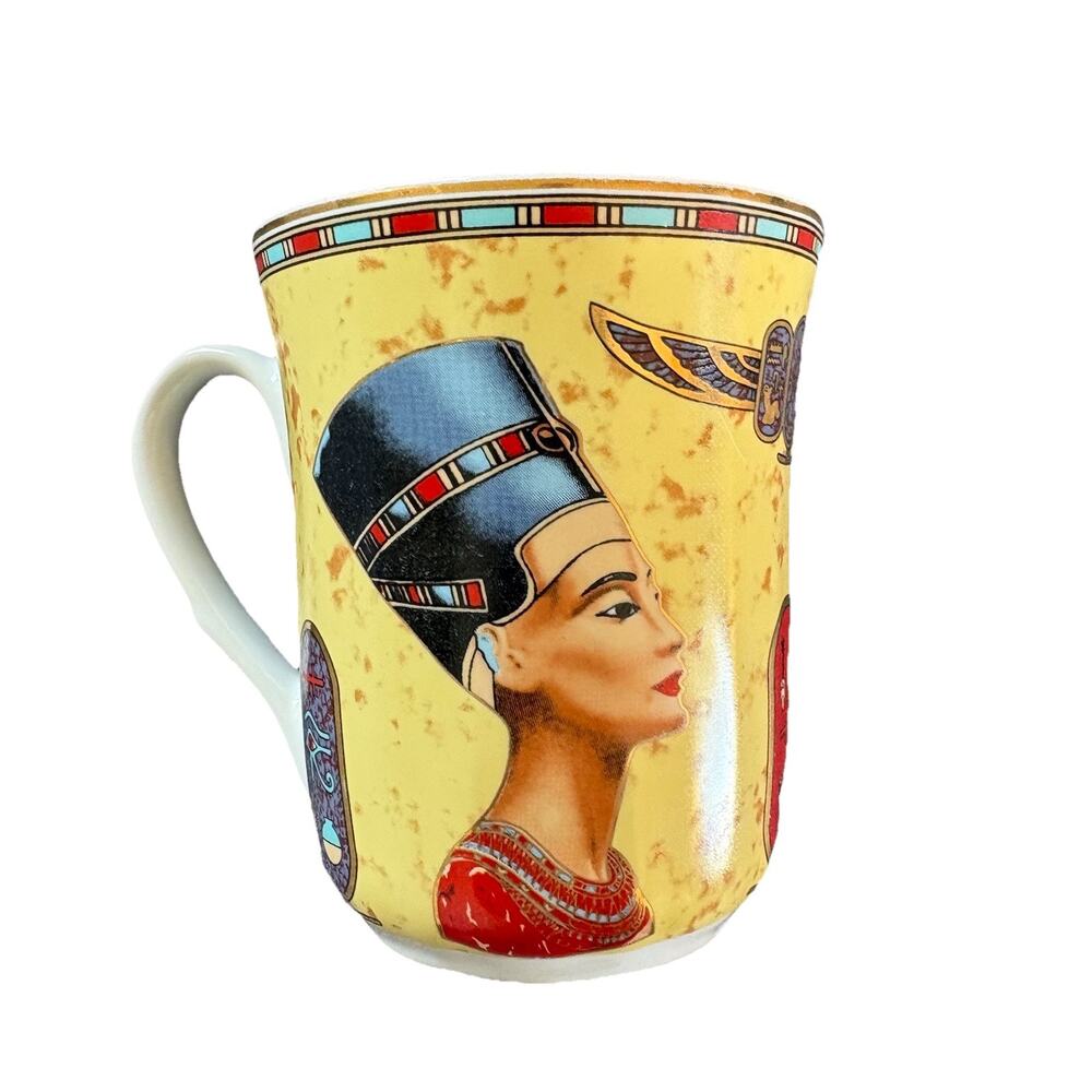 Vintage Egyptian Collectible Porcelain Souvenir Mug – King Tut & Queen Nefertiti